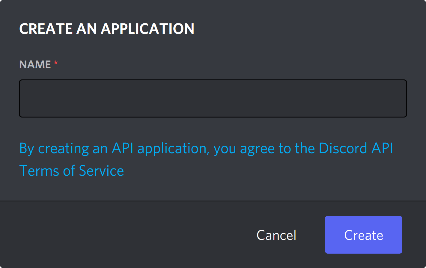 Create Application modal